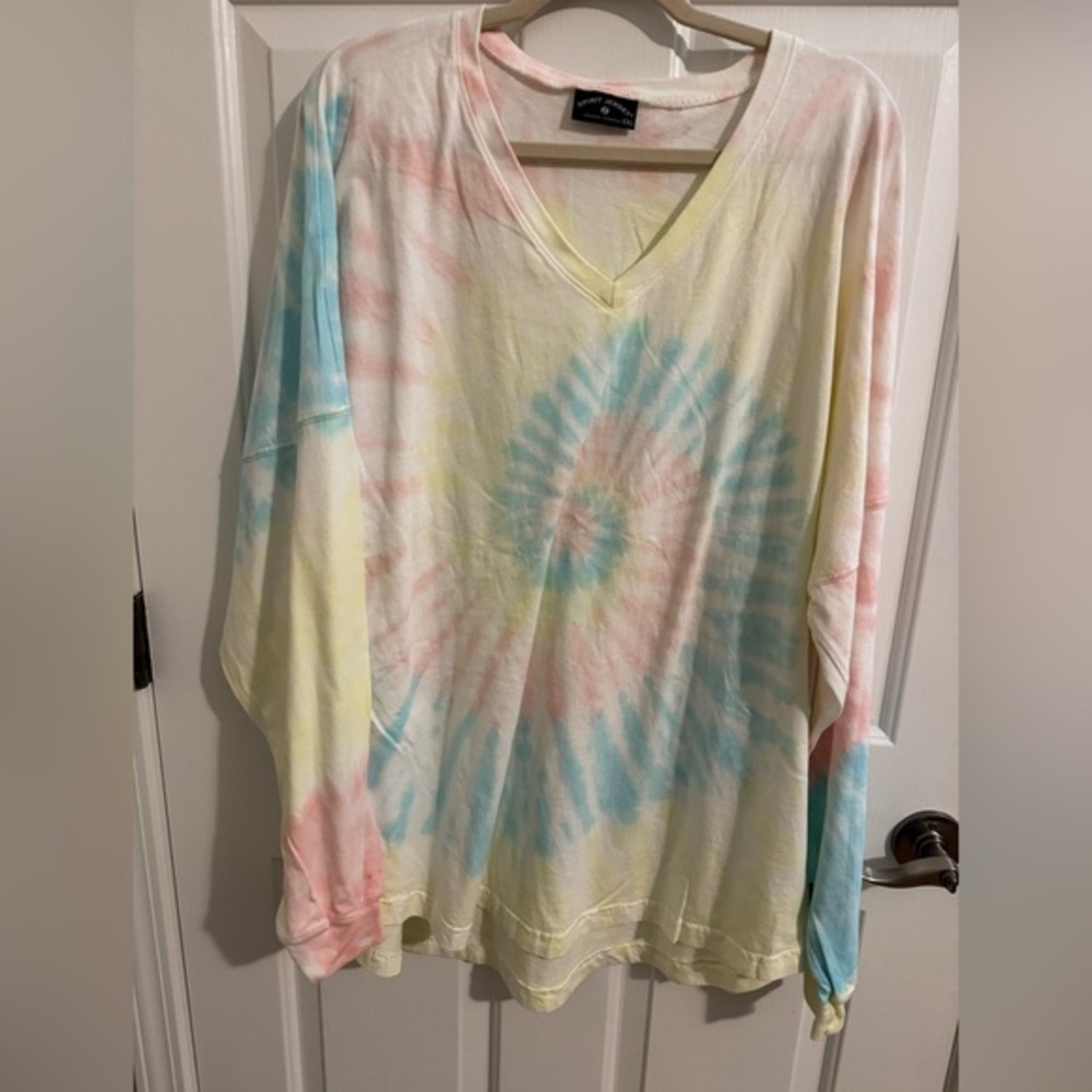 Spirit Jersey new OVERSIZED cotton long sleeve V-neck tie-dye yellow blue pink